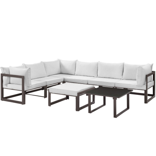 Fortuna 8 Piece Outdoor Patio Sectional Sofa Set - Brown/White