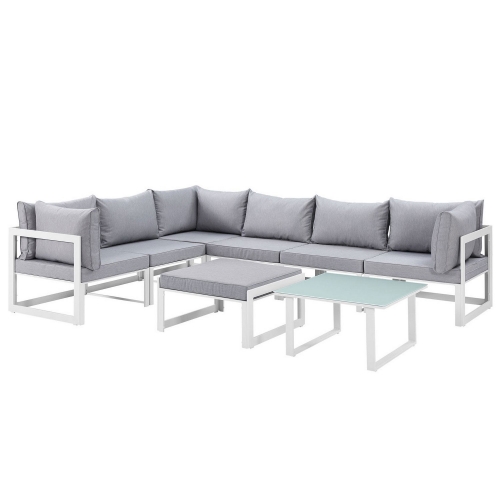 Modway Fortuna 8 Piece Outdoor Patio Sectional Sofa Set - White/Gray