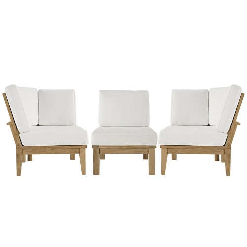 Marina 3 Piece Outdoor Patio Teak Sofa Set - Natural White