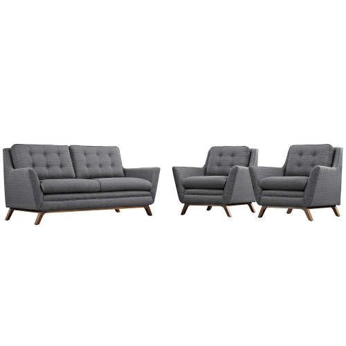 Beguile 3 Piece Fabric Living Room Set - Gray
