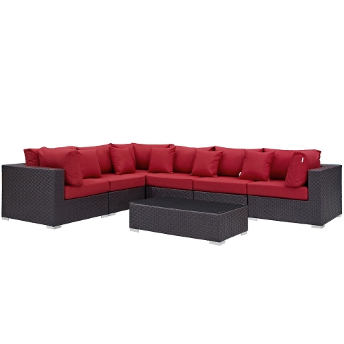 Convene 7 Piece Outdoor Patio Sectional Set - Expresso Red