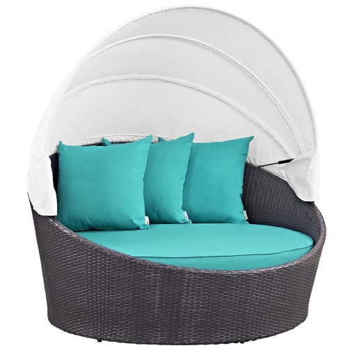 Convene Canopy Outdoor Patio Daybed - Espresso Turquoise