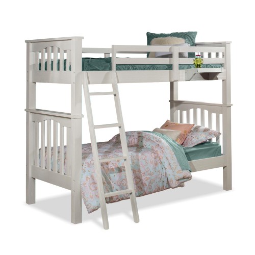 NE Kids Highlands Harper Twin/Twin Bunk Bed with Hanging Nightstand - White Finish