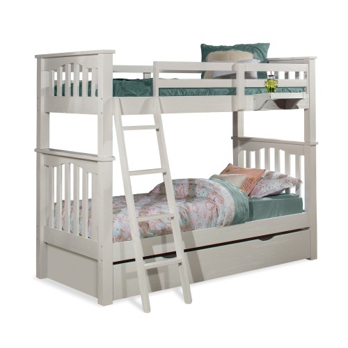 Highlands Harper Twin/Twin Bunk Bed with Trundle and Hanging Nightstand - White Finish