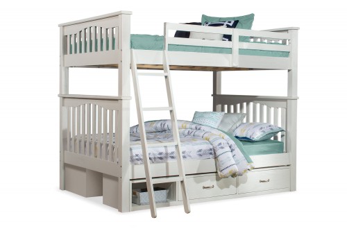 NE Kids Highlands Harper Full/Full Bunk Bed with (2) Storage Units - White Finish
