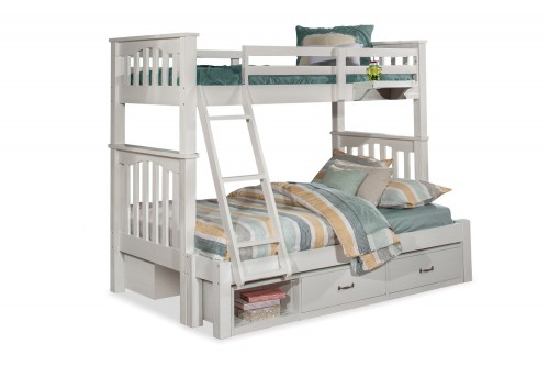 Highlands Harper Twin/Full Bunk Bed with (2) Storage Units and Hanging Nightstand - White Finish