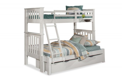 Highlands Harper Twin/Full Bunk Bed with Trundle and Hanging Nightstand - White Finish