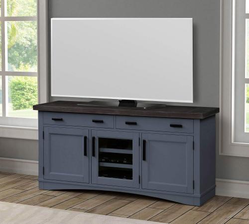 Americana Modern 63 Inch TV Console - Denim with Sable wood top