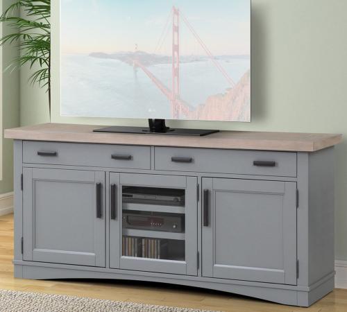 Parker House Americana Modern 63 Inch TV Console - Dove with Weathered Natural top