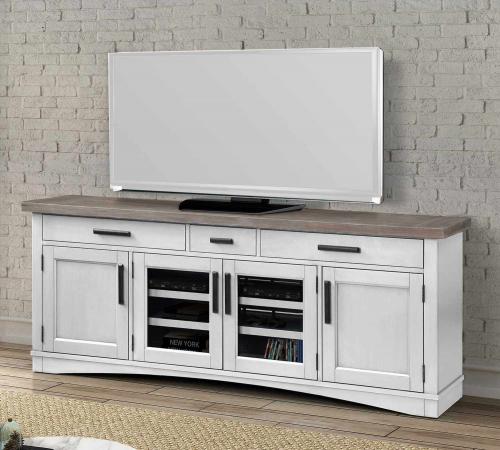 Americana Modern 76 Inch TV Console - Cotton with Weathered Natural top