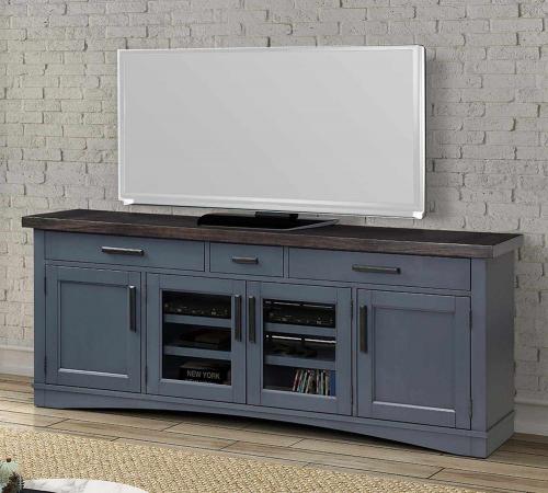 Americana Modern 76 Inch TV Console - Denim with Sable wood top