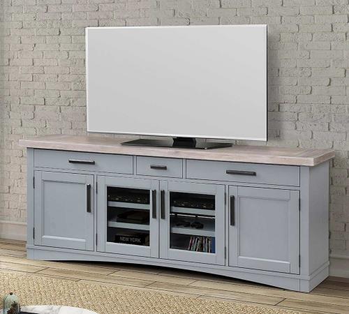 Americana Modern 76 Inch TV Console - Dove with Weathered Natural top