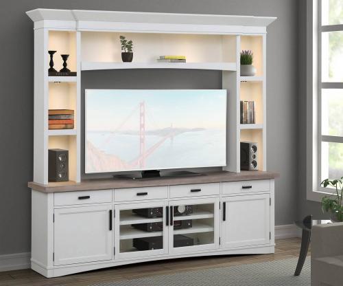 Americana Modern 92 Inch TV Console with Hutch and LED Lights - Cotton