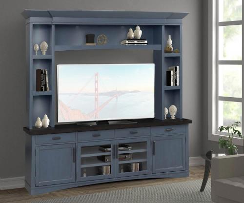 Parker House Americana Modern 92 Inch TV Console with Hutch and LED Lights - Denim