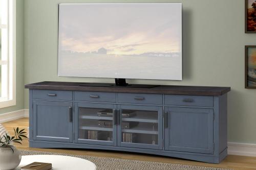 Americana Modern 92 Inch TV Console - Denim with Sable wood top
