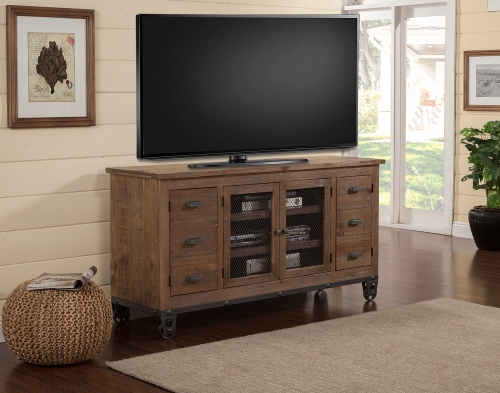 LaPaz 63-inch Console with wheels - Rustic Worn Pine