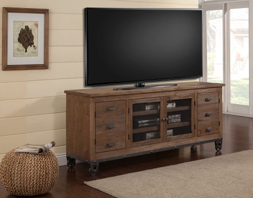 LaPaz 76-inch Console with wheels - Rustic Worn Pine