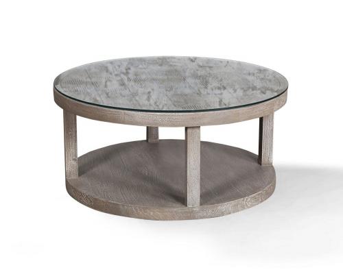 Parker House Crossings Serengeti Round Cocktail Table with Glass Top - Sandblasted Fossil Grey