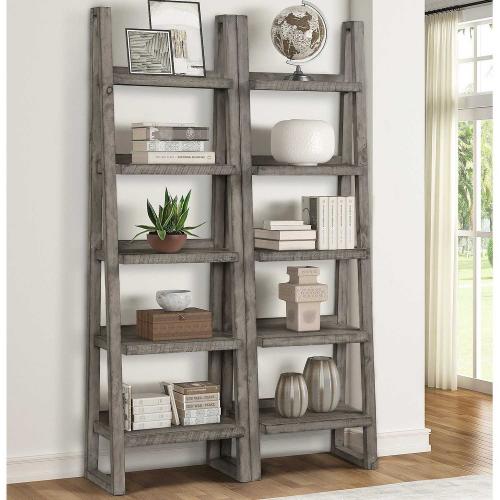 Tempe Pair of Etagere Bookcases - Grey Stone