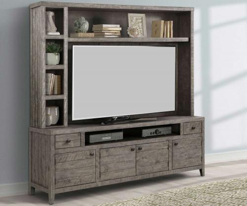 Parker House Tempe 84 Inch TV Console with Hutch and Back Panel - Grey Stone