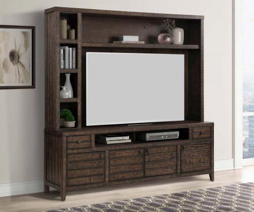 Tempe 84 Inch TV Console with Hutch and Back Panel - Tobacco