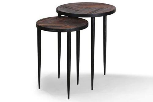 Crossings The Underground Round Chairside Nesting Table - Reclaimed Rustic Brown