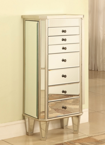 Mirrored Jewelry Armoire with Silver Wood