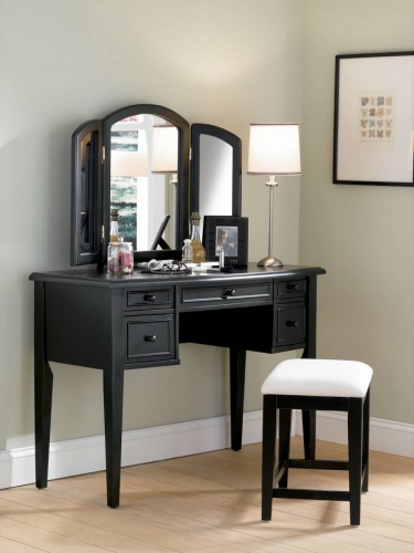 Powell Antique Black with Sand Through Terra Cotta Vanity Mirror and Bench