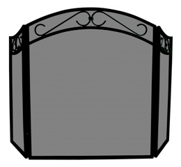 3 Fold Black Wrought Iron Arch Top Screen With Scrolls-Uniflame