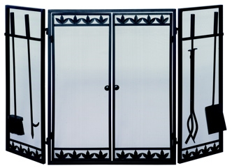 3 Fold Black Wrought Iron Screen W/ Filigree Doors Too