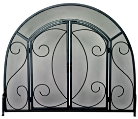Single Panel Black Wrought Iron Ornate Screen W/ Doors-Uniflame