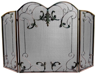 3 Fold Venetian Bronze Screen With Leaf Scrolls-Uniflame