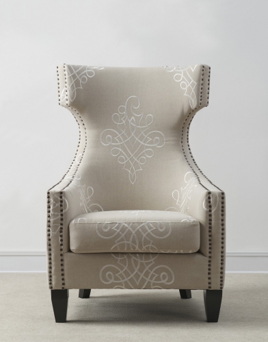 Gramercy Embroidered Linen Wing Chair