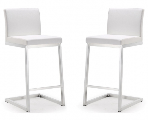 TOV Furniture Parma White Stainless Steel Counter Stool - Set of 2