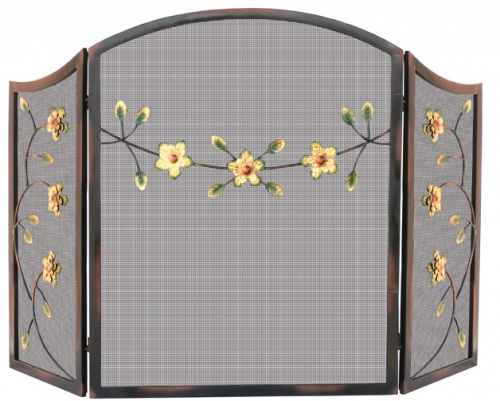 Burnished Bronze 3 Fold Screen with Decorative Flowers - Uniflame