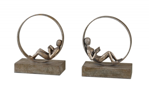Lounging Reader Antique Bookends - Set of 2