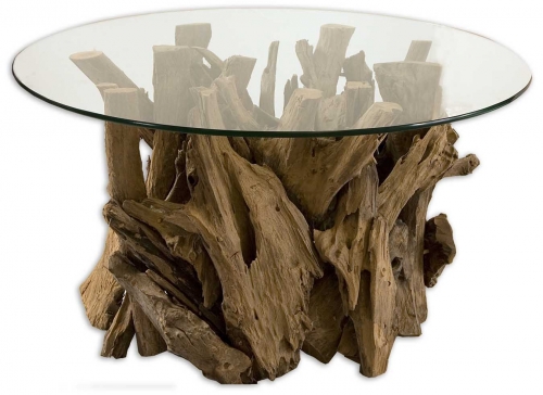 Driftwood Glass Top Cocktail Table