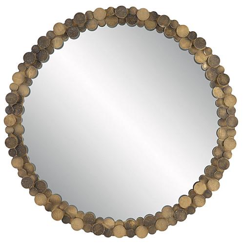 Dinar Round Mirror - Aged Gold