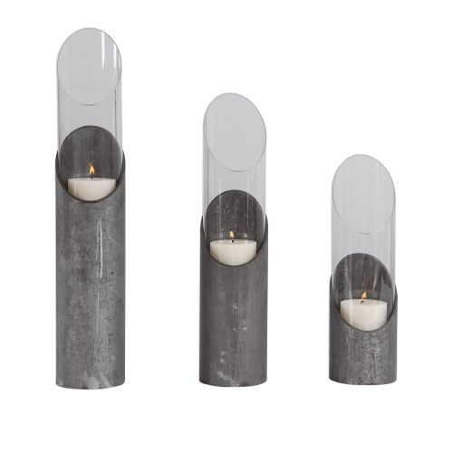 Karter Iron and Glass Candleholders - Set of 3