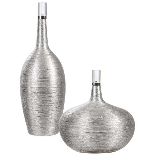 Gatsby Ribbed Bottles - Set of 2 - Silver