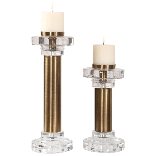Leslie Brushed Brass Candleholders - Set of 2