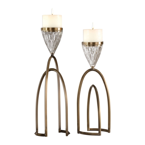 Carma Candleholders - Bronze and Crystal - Set of 2