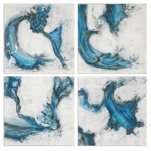 Swirls In Blue Abstract Art - Set of 4