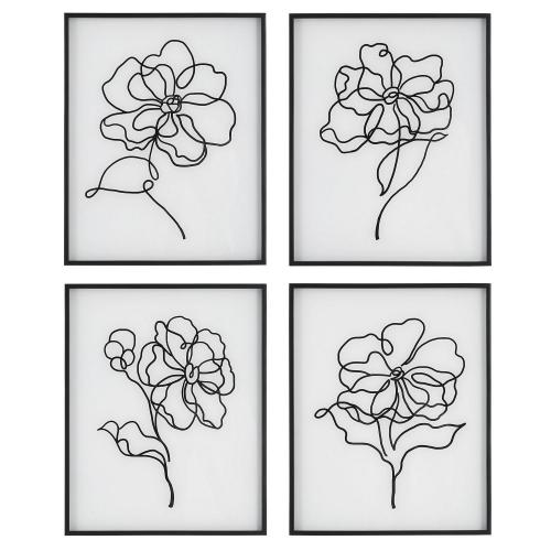 Bloom Black White Framed Prints - Set of 4