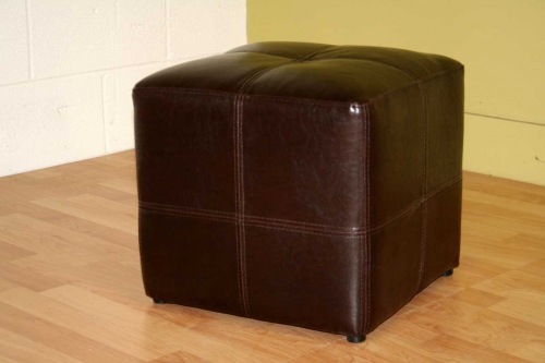 ST-19-Dark Brown Bonded Leather Square Ottoman